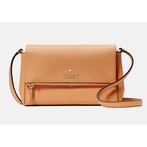 New Kate Spade Leila Mini Zip Crossbody Pebble Leather Orange Cream